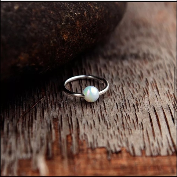 Retro Titanium Round Opal Bead Nose/ Lip Ring Hoop Body Piercing Jewelry - Picture 6 of 10